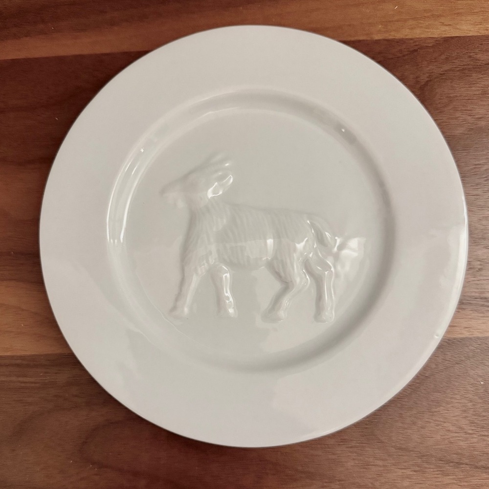 Bonjour White Embossed Goat Plate 7"‎ Farm Animal Raised Design Ceramic Plate